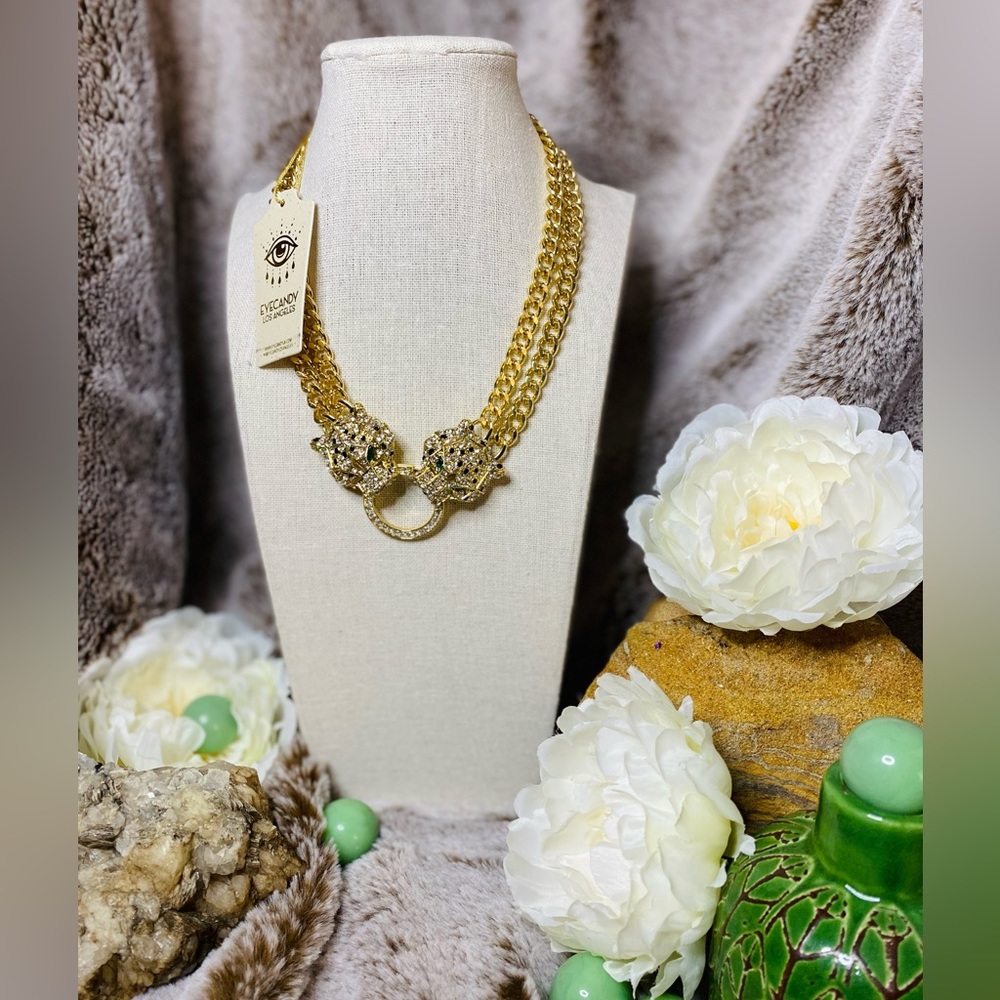 XMAS SALE ! Eye Candy Double Leopard Head Necklace
